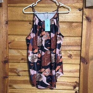 Brown and Black Graphic Camisole Tank Top